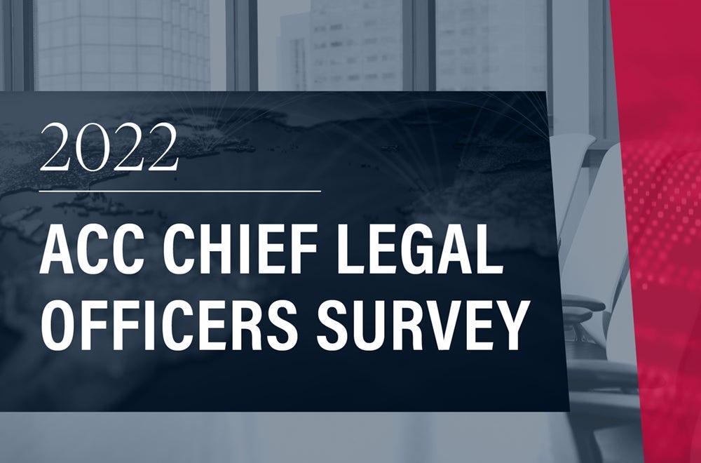 blue and white text reading chief legal officers survey